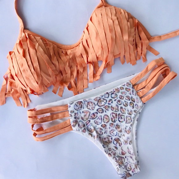 Last 1 Coral Fringe Cheeky Bikini - Picture 2 of 6